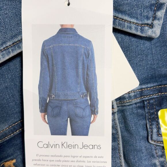 Calvin Klein Women’s S Jeans Classic Trucker Jacket Moonlight Dust Stretch Denim - Picture 9 of 16